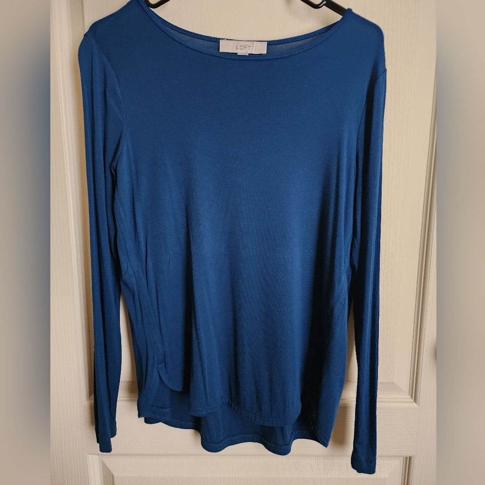 LOFT Women's Top Shirt Blouse Rich Blue Long Sleeves Size S